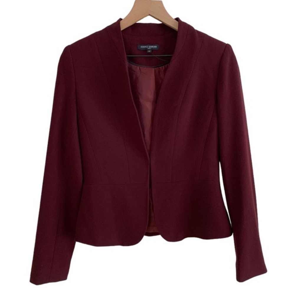 Mario Serrani Italy Burgundy Cropped Peplum Blazer - Picture 3 of 10